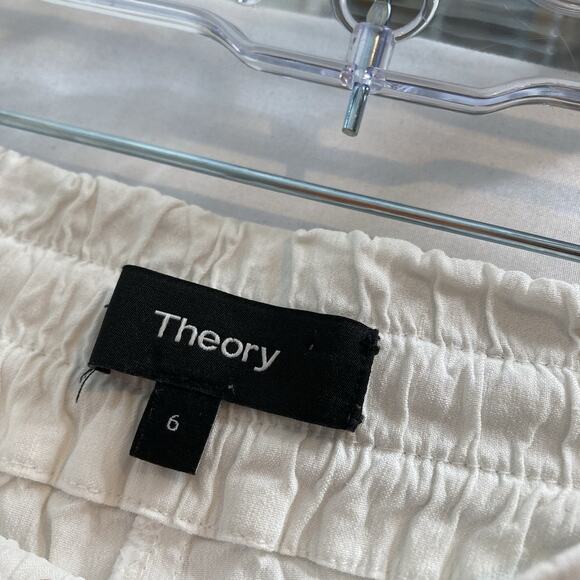 Theory Women's White Linen Cropped Pants Size 6 Minimalist Drawstring Waist - Picture 5 of 11